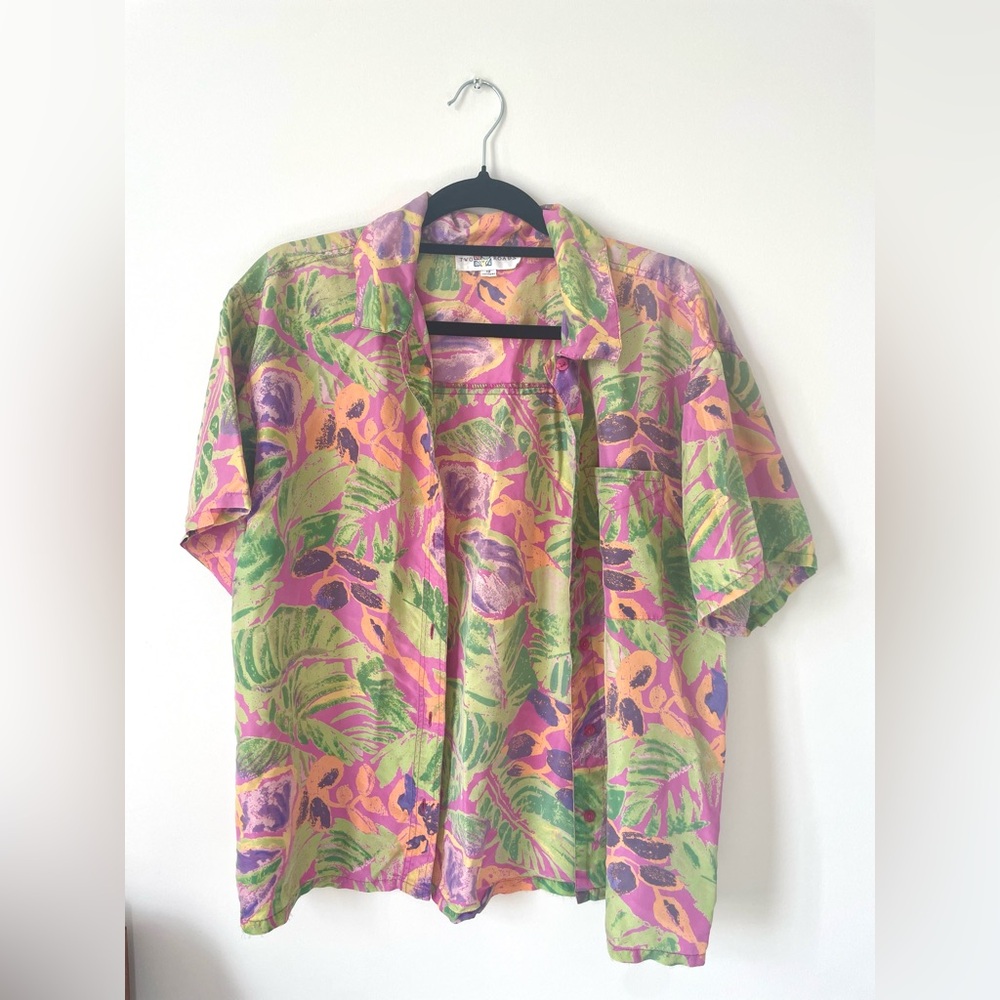 Vintage Tropical Print Silk Shirt